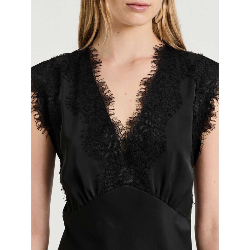 Veronika Maine Washed Satin Lace Trim Midi Dress image number 2